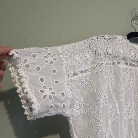 Johnny Was White Hyacinth Blouse Eyelet Lace Large short Sleeve Top Button Boho - Picture 11 of 16